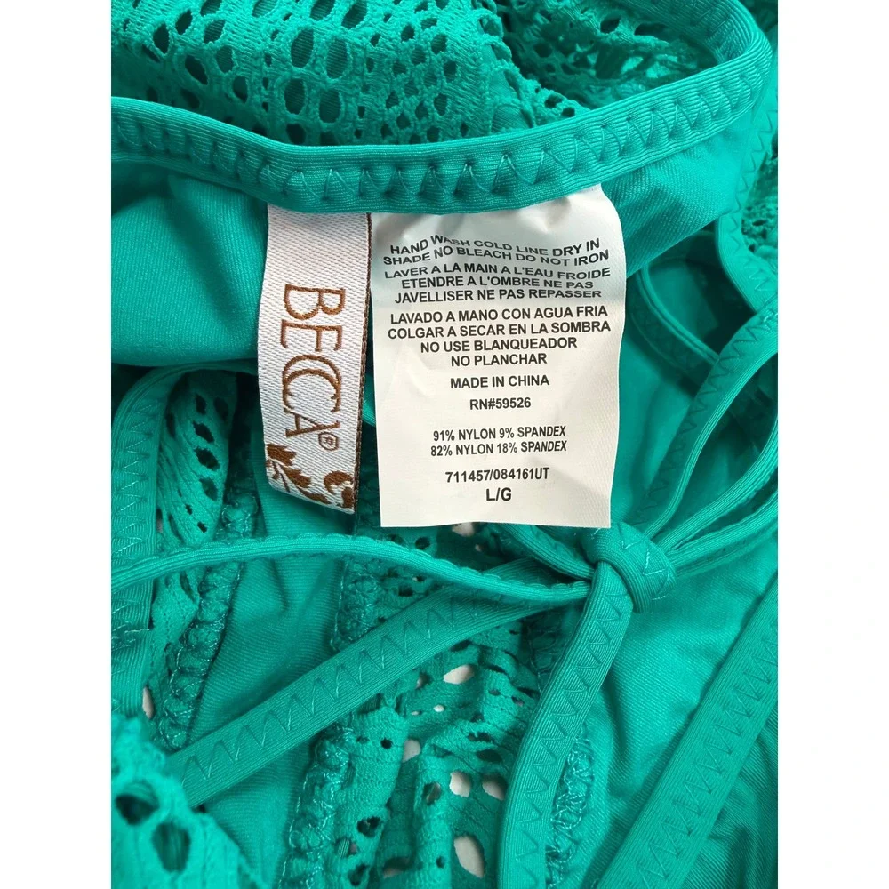 Becca Colorplay Lace Overlay One-Piece Swimsuit Teal Green High Neck‎ New